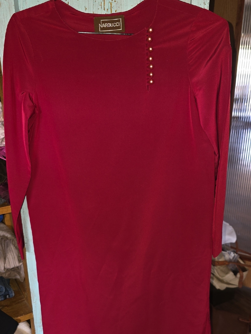 Women's Red Pearl-Accent Maxi Dress